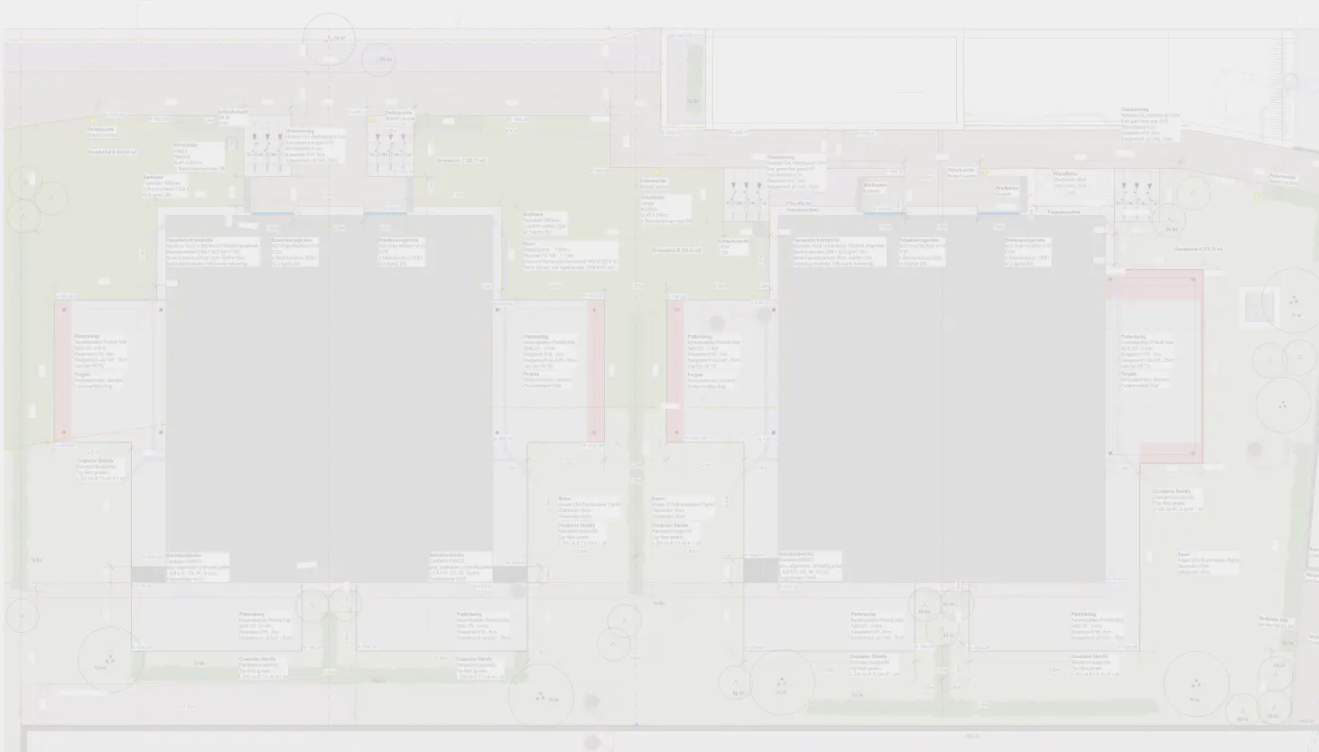 Landschaftsplan mit Wegen, Bäumen und Freiflächen